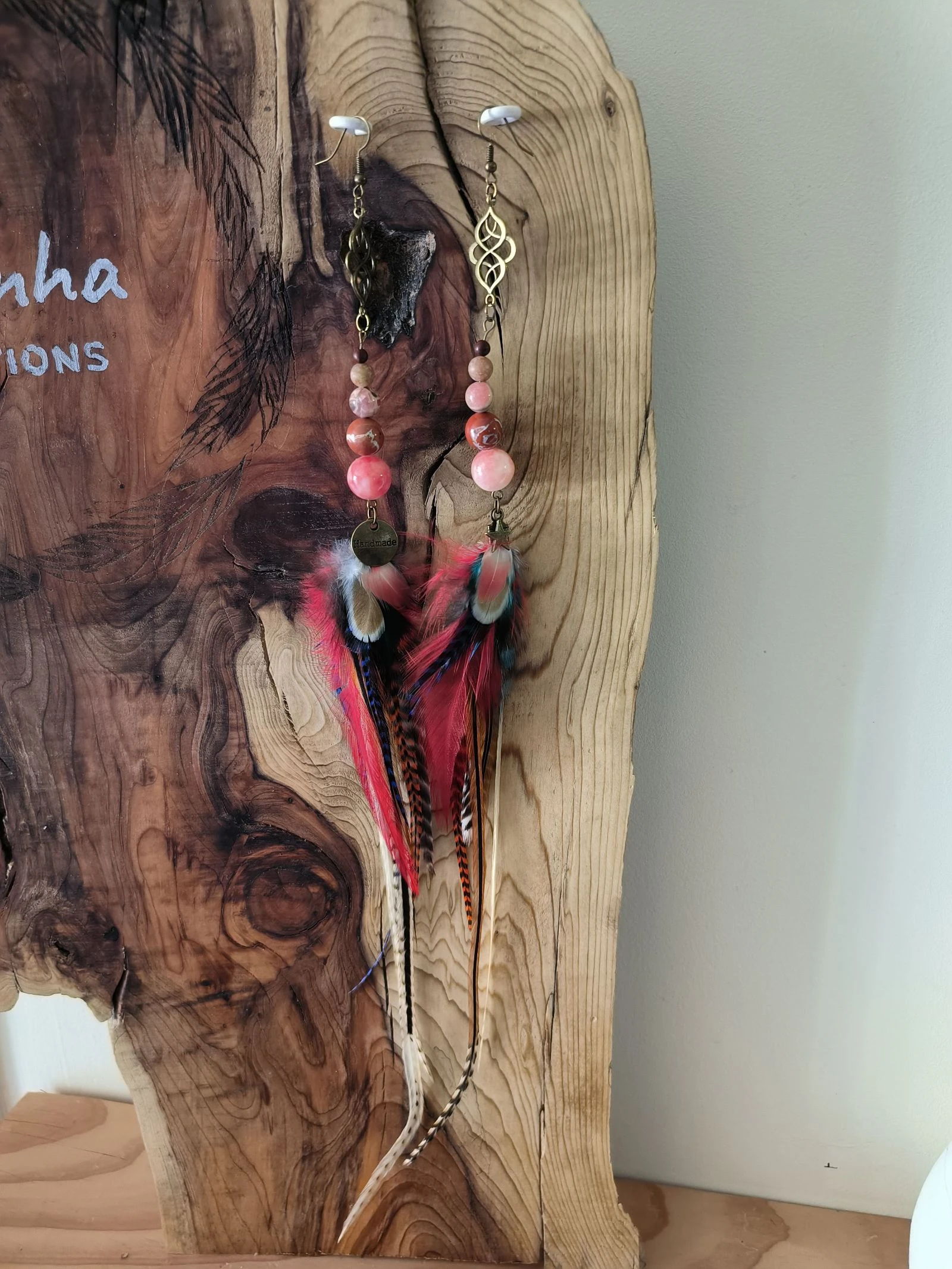Boucles d'oreilles xxl très longues originales en plumes naturelles 